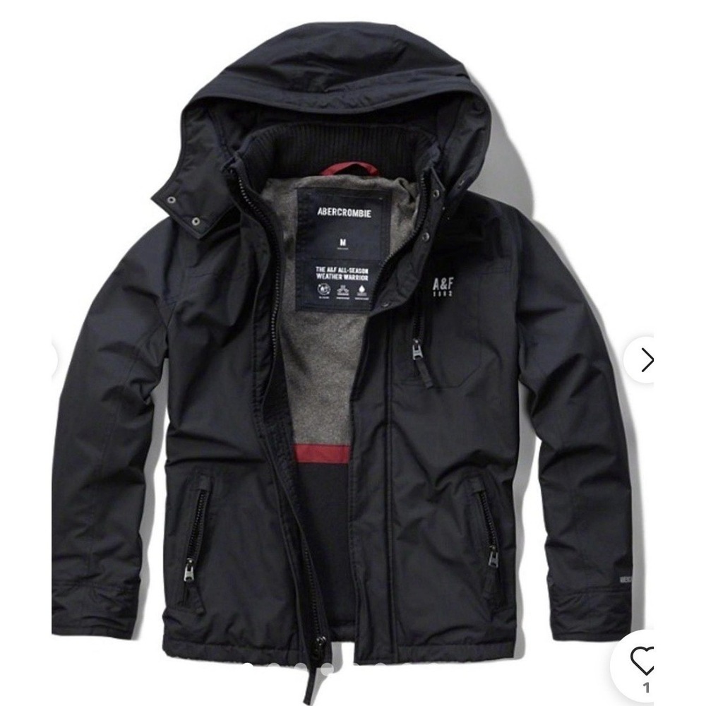 Abercrombie & Fitch Mens L All Season Weather Warrior Jacket Navy Hooded Coat